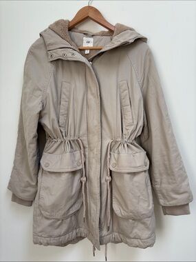 H&M 100% Cotton Beige Hooded Utility Parka with Drawstring Waist